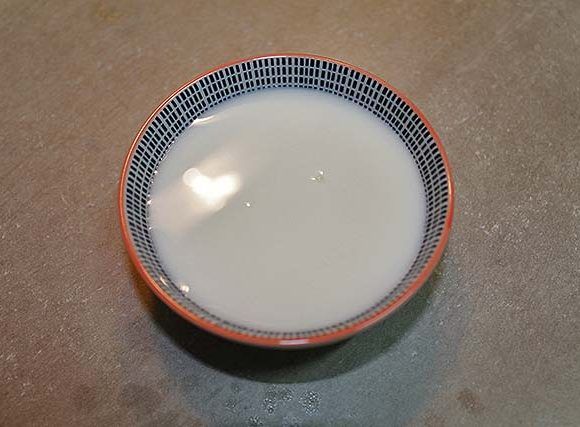 un pequeño cuenco con leche de coco recién hecha
